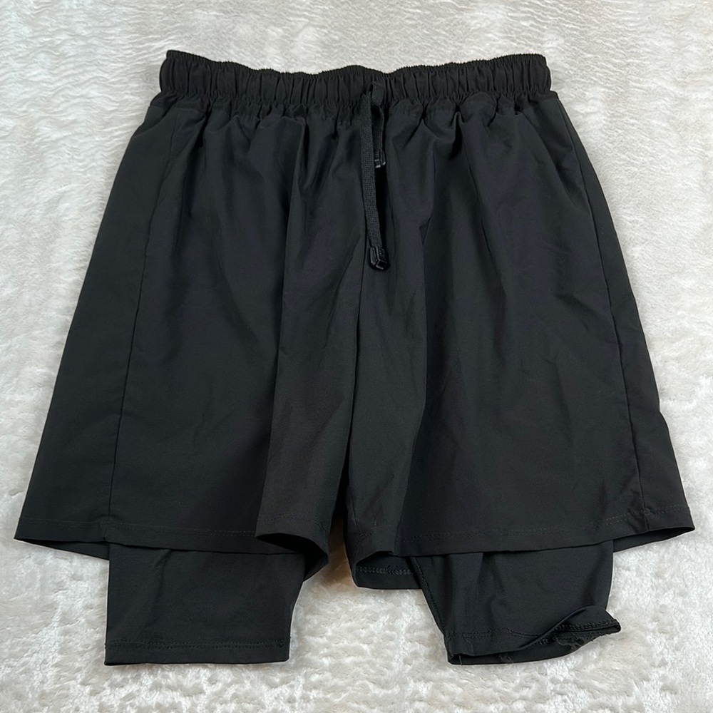 Black Performance Athletic Layered Shorts